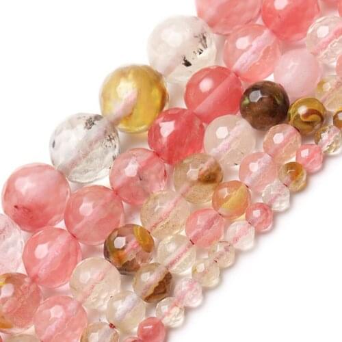 Wholesale Pink Faceted Watermelon Stone Crystal Quartz Loose Crystal Spacer Beads For Jewelry Making Accessories string 8-12mm
