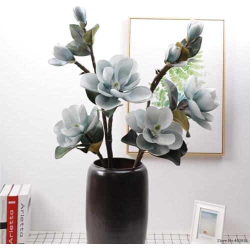 Magnolia Artificial Flowers 2020 NEW PU Big Fake Flower Teddy Fresh Navy Blue Flores Artificiales De Alta Calidad Decoration