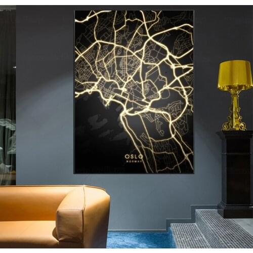 World City Map Norway Oslo Night View Traffic Highway Light Canvas Decorative Painting Poster Corridor Study Art Decoration