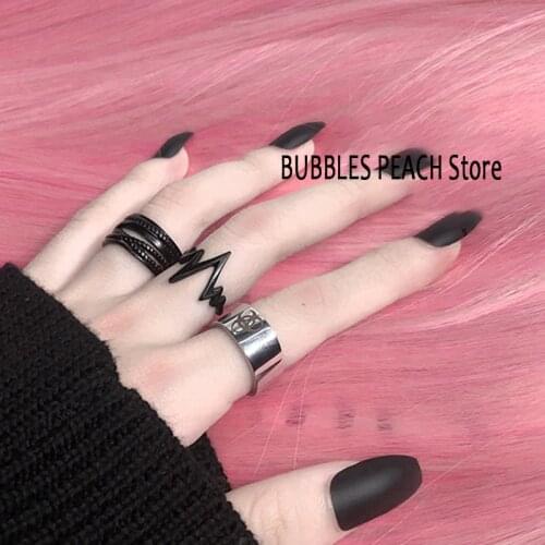 Goth Black ECG Rings for Women Metal Irregular Punk Hip Hop Charms Rings 90s Style Jewelry Gossip Girl Aesthetics Wholesale New