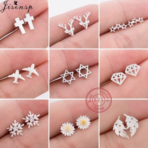 Tiny 925 Sterling Silver Snowflake Earrings for Women Kids Cute Star Plane Leaf Daisy Flower Earring Prevent Allergy Jewelry