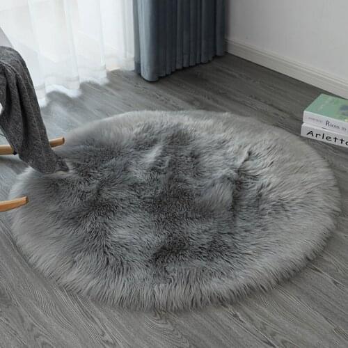 Faux wool round plush carpet bedroom bedside mat living room sofa non-slip rug soft and comfortable rug girl cute room calip mat