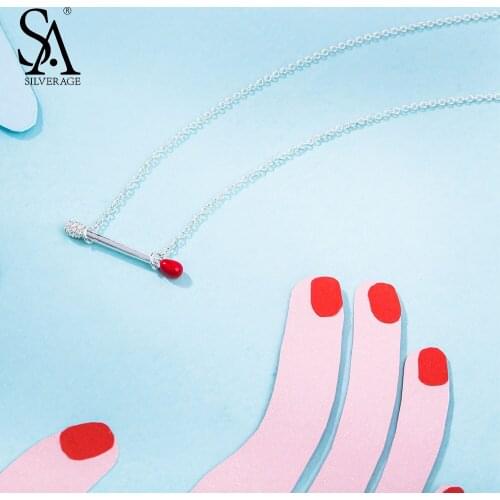 SA SILVERAGE 925 Sterling Silver Red Glaze Pendant Necklaces Ruby Chain Necklaces Pendants Jewelry Choker Necklace