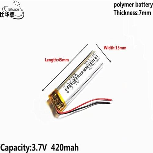 Liter energy battery 3.7V 420MAH 701345 Lithium Polymer LiPo Rechargeable Battery For Mp3 headphone PAD DVD bluetooth camera