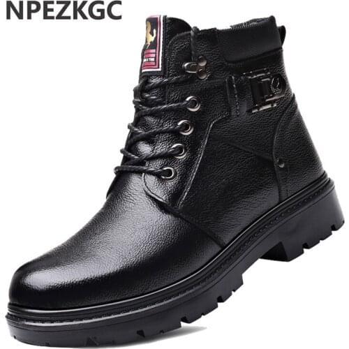 2021 Winter New Genuine Leather Mens Boots Fur Warm Ankle Boots Working Men Motorcycle Boots Footwear Waterproof Snow Boots