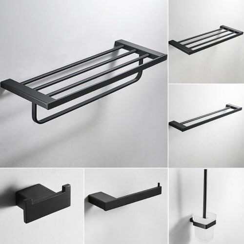 Bathroom Accessory Set Corner Shelf Towel Rack Paper Holder,Toilet Brush Holder,Matt Black Stainless Steel Bathroom Hardware set