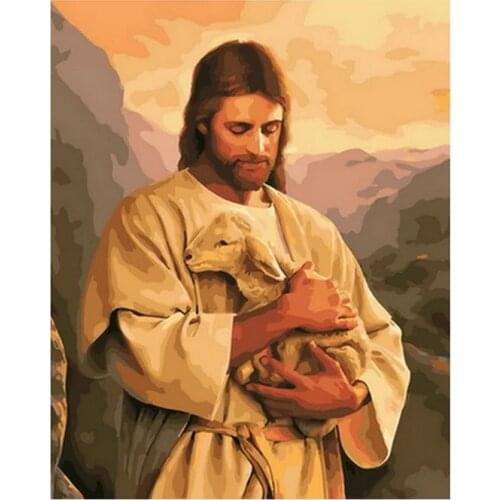 Unframe diy paintings by numbers figure painting pictures by number for home decor 4050cm Jesus with sheep