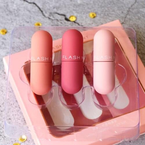Daiimanpu Three-Color Lip Glaze Set Mini Capsule Lip Glaze Matte Velvet Extended Moisturization Non-Stick Cup