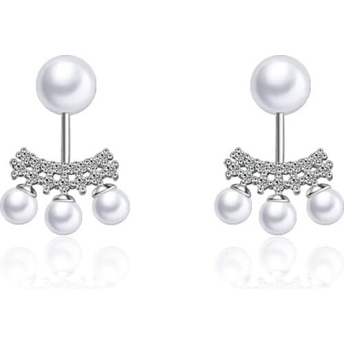 Wholesale Fashion Jewelry 2017 New Pearl Shiny Zircon Design 925 Sterling Silver Stud Earrings for Women Jewelry Christmas Gift