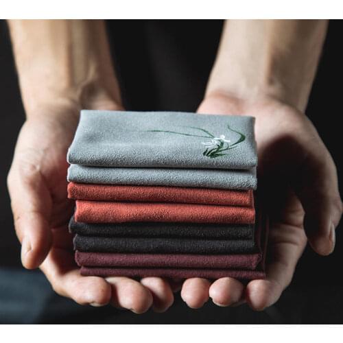 Vintage Embroidered Table Napkins Tea Towel Fish Plum Flower Teapot Dish Cleaning Towels Wedding Tea Ceremony Accessory 30x30cm