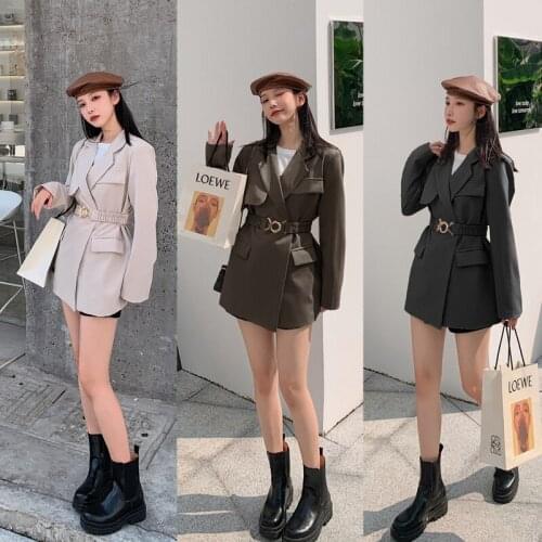 Make spot 973 # black long sleeve blazer women fall 2020 little lace-up waist joker suit