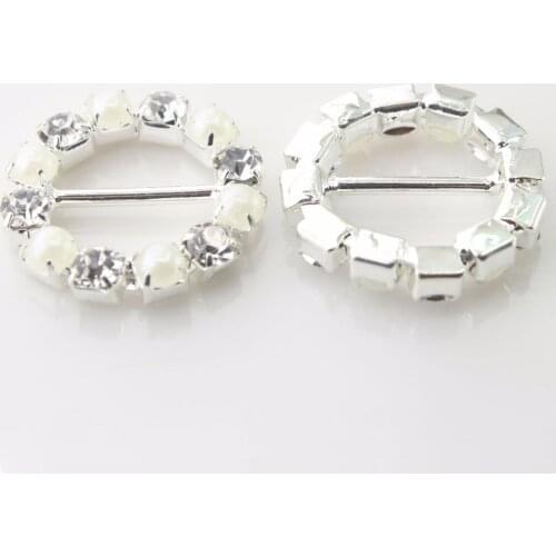 2018 20mm 4/5" Silver Round Pearl Rhinestone Diy Accessories Decoration Buckle For Wedding Invitation Card For Ribbon Slider