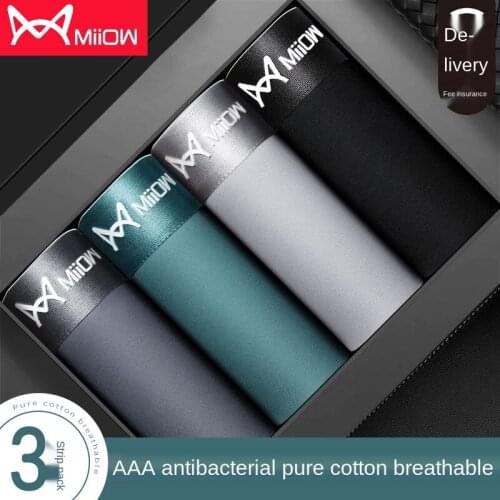 Miiow Genuine Mens Underwear Cotton Antibacterial Crotch Breathable Trend Boxer Shorts Large Size Boys Boxer Shorts