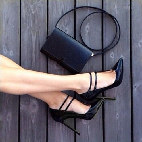 LananLoJer Shoes,Sexy High Heels Party Pumps, Black Leather, 11 cm High-heeled Shoes, Pointed Toe Pumps.SIZE:34-45