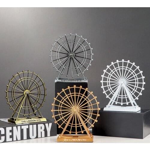 Ferris Wheel Ornament Vintage Home Decor Nordic Style Rotatable Metal Ferris Wheel Figurine for Office Home Decoration