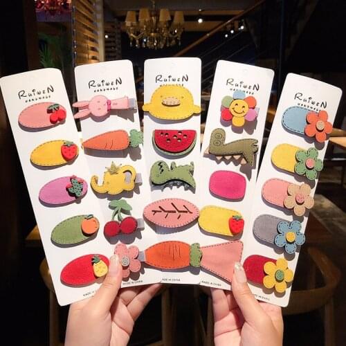 5-piece Korean Cartoon Cute Fruit Animal Dinosaur Baby Childrens Hairpin BB Clip Girl Headdress Side Clip Kids Hair Accessories
