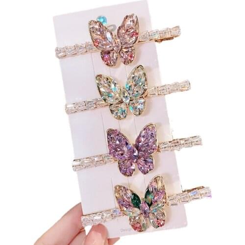 Adult Women Zircon Barrettes Hairpins Hair clips Butterfly Fashion Korean Lady Girl Head wear Accessories Wholesale Gifts Party