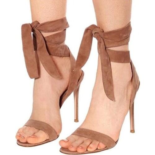 Plus Size Summer Green Khaki Lace Up Sandals Woman Stiletto Heels Ankle Strap Sexy Party High Heels Dress Sandals Shoes Ladies