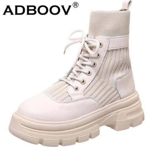 ADBOOV Fall Winter Sock Boots Women Short Plush Lining Ankle Boots Thick Sole Casual Shoes Female