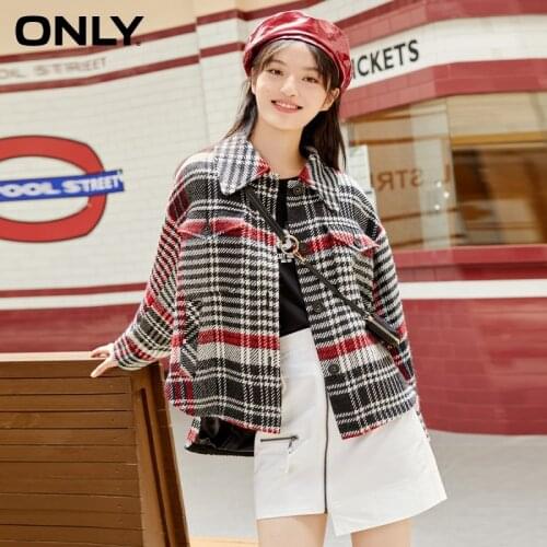 ONLY winter new plaid pattern cuff woolen coat women | 12034T013