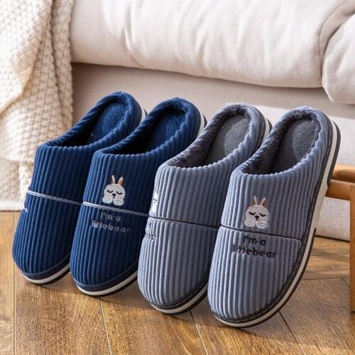 Winter Warm Cotton Slippers Women Men Home Shoes Simple Non-slip Indoor Slides Corduroy Couple Slipper Female Shoes Sandalias