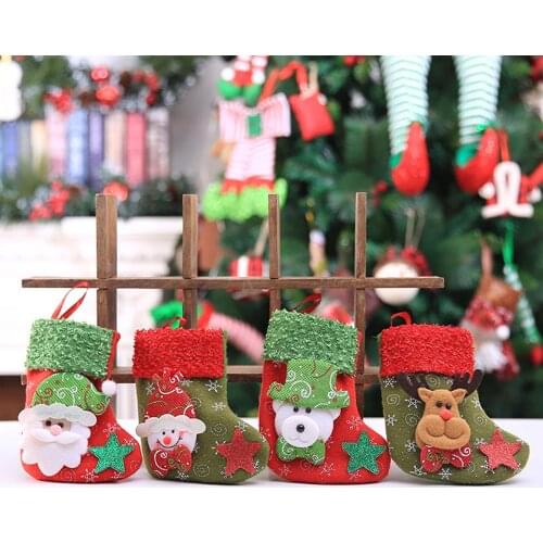 1pcs Christmas Stocking with Colorful Santa Claus Snowman Elk pattern Cute Candy Bag For New Year Party Kids Child Gift Decor