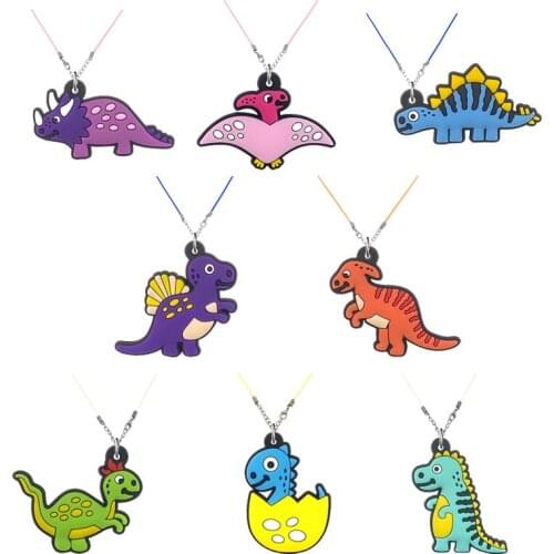 1PCS PVC Necklace colorful dinosaur cartoon necklaces cute animal pattern Rope chain kid child surprise gift Toys charms jewelry