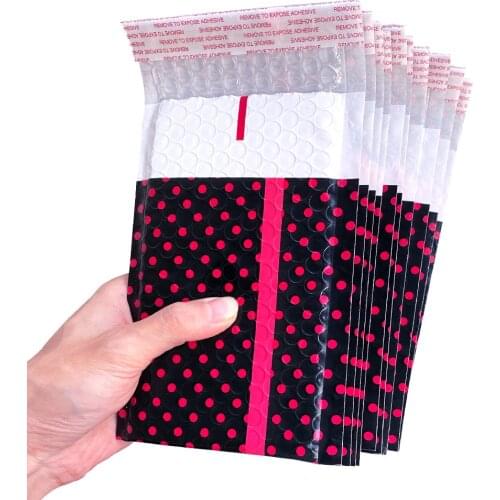 10PCS 4x7'' Black Polka Dots Print Thank You Poly Bubble Mailer Self Sealing Padded Envelope Bag,Bowknot Design for Gift Mailing