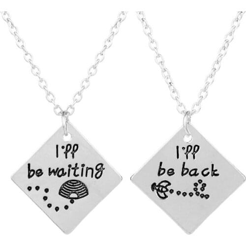 2pcs I'll Be Back, I'll Be Waiting Couples Necklace for Women Men Love Charm Choker Link Chain Letter Necklaces Couple Necklaces