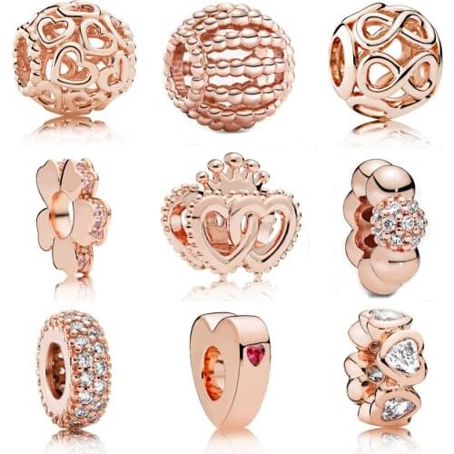2020 real 925 sterling silver rose gold Spacer Charm Fit pandora bracelet Bangle Crown Charm Bead DIY jewelry