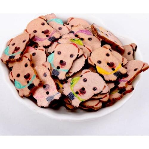 30pcs 2 Holes mixed cute dog Painted Wooden Buttons Fit Sewing and Scrapbooking 22x28mm Sewing Buttons For Craft DIY
