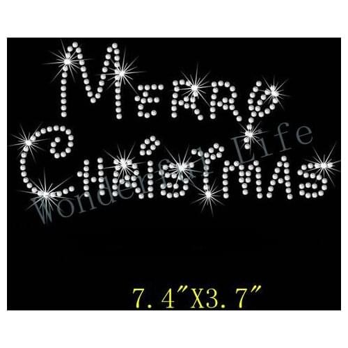 Free shipping Free shipping Merry Christmas iron on rhinestone transfer applique patch in nice design