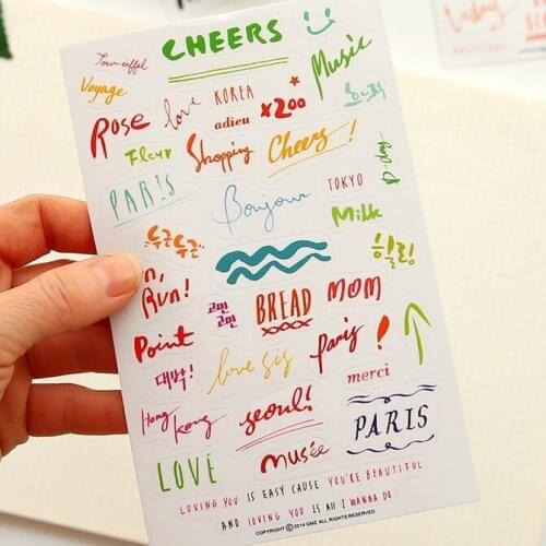 8sheets/ set New Funny Color Art font letter series decoration PVC Sticker Multifunction DIY Diary Sticker Sign post