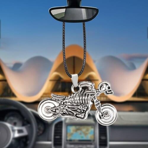 Car Pendant Ornaments Fashion Motorcycle Interior Rearview Mirror Decoration Silver Color Men Punk Hanging Auto Accessories