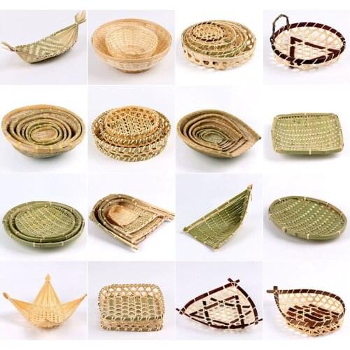 Handmade Bamboo Products Bamboo Sieve Bamboo Basket Dessert Tray Household Woven round Winnowing Fan Storage Basket Fruit Basket