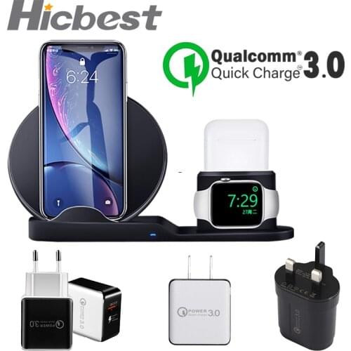 3 in 1 Wireless Charger Stand for iPhone 8 X XR XS Wireless Charging Dock Station Magnetic Charger for Apple Watch 4 3 2 1 3in1