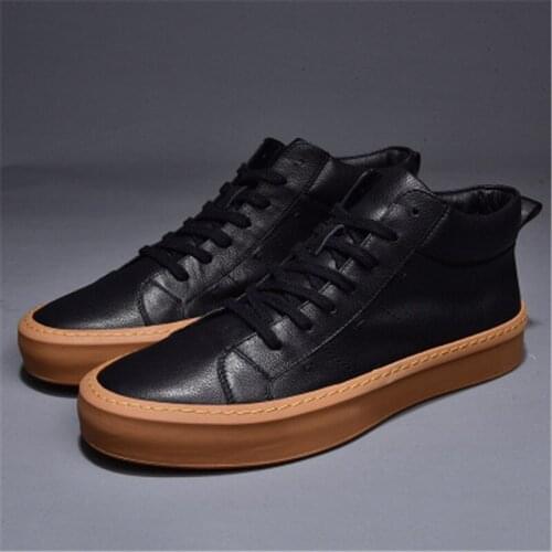 Bmante Men Shoes Genuine Leather Platform Lace Up Shoes Casual High Street Male Solid Basic Sneakers Autumn 2020 New Owen