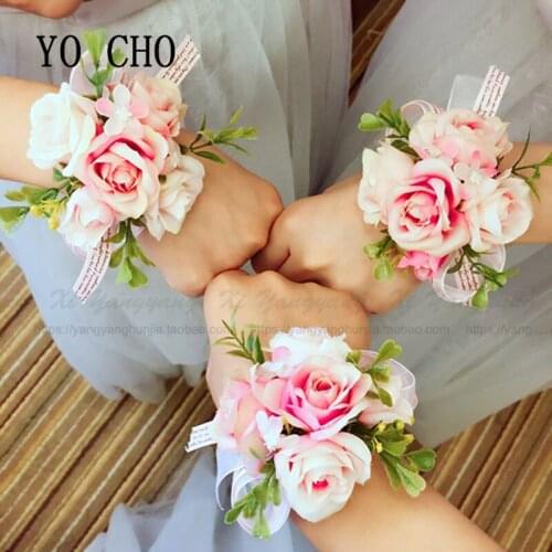 Morbidezza Style Wrist Corsage Bracelet Bridesmaid Sisters Hand Flowers MINI Rose Wedding Bouquet Party Bridal Groom Prom Decor