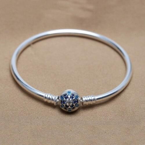 Authentic S925 Sterling Silver Snowflake With Multi-Colored Crystal Bracelet Bangle fit Lady Bead Charm DIY Jewelry