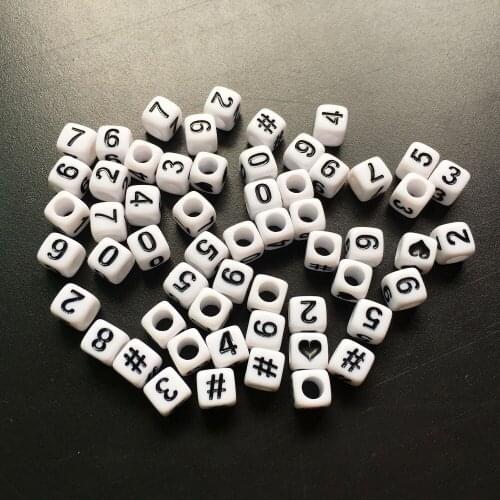 Free Shipping White with Black Printed 6*6MM Square Number Beads Acrylic Cube Alphabet Letter Beads For Bracelet/Keychain