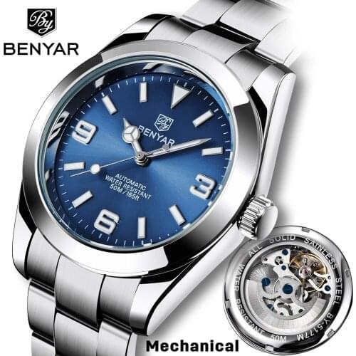 BENYAR Mens Watch Top Luxury Brand Automatic Mechanical Watches Mens Fashion Stainless Steel Strap Luminous Waterproof Watches