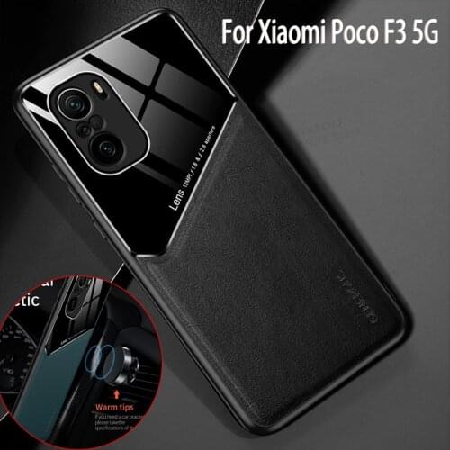 Leather texture car magnetic hloder phone covers case for xiaomi poco f3 pocophone little f3 f 3 3f 6.67'' hard back shell coque