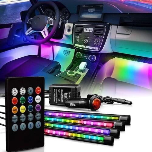 YOSTAR Decorative Led Lamp 4 Pack App And Remote Control RGB Vehicle Interior Lights With Car Charger 12V DC
