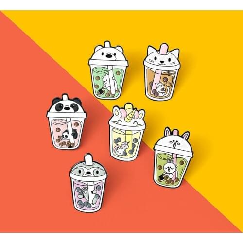 Milk Tea Pet Brooch Creative Cute Bear Animal Shape Brooch Milk Tea Animal Brooch Fashion Backpack Badge Enamel Pins