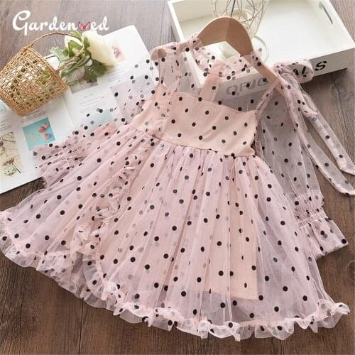 Tulle Polka Dot Kids Pageant Dress Girl Long Sleeves Little Bride Dresses Summer Sale Wedding Dress Girl Baby Flower Girl Dress