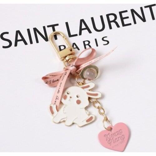 DIY Oil Dripping Bunny Cute Love Bowknot Keychain Pink Bag Pendant Jewelry Accessories Alloy Car Key Chains Women Gift