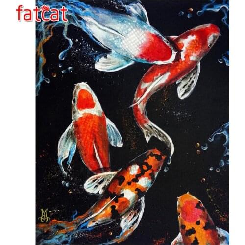 FATCAT Full Diamond Painting koi Fish Graph Diy Diamond Embroidery mosaic Chinese Style Pray For Wealth Accumulation Gift AE413