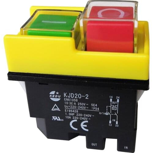 KEDU KJD20-2 120V 220V 4Pin 3/4HP Waterproof Electromagnetic Pushbutton Switches Power On Off Push Button Switch for Power Tools