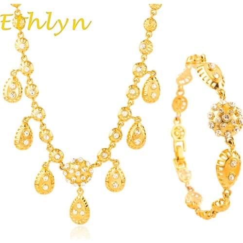 Ethlyn Two pcs Jewelry Sets Gold color Zircon bracelet Necklace Sets Suitable for Ethiopia dubai Women S004