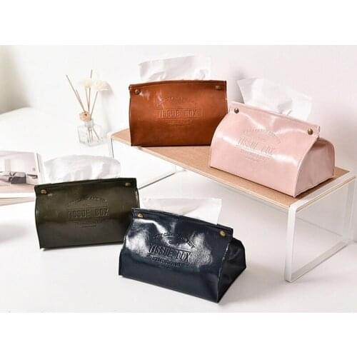 Creative Tissue Box PU Leather Foldable Napkin Holder Letter Pattern Rectangle Home Kitchen Paper Holder Storage Boxes